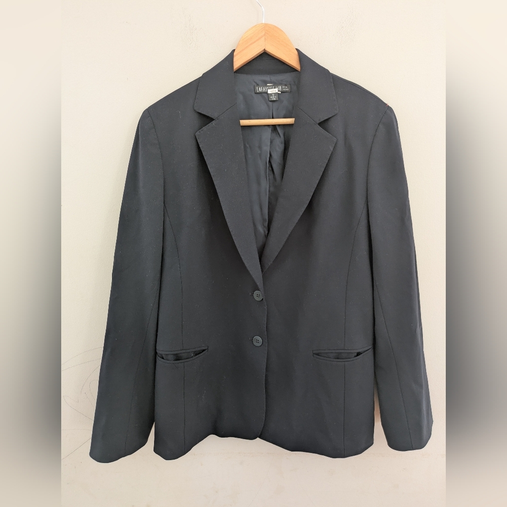 Lafayette 148 Pick Stitch Navy Blue Wool Blazer Size 12